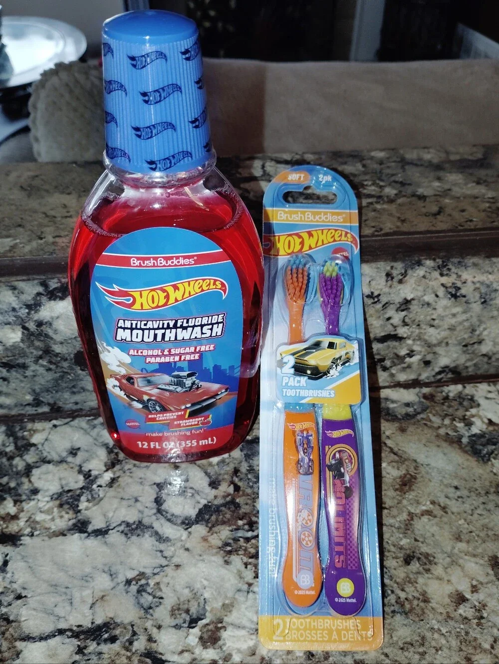 BrushBuddies Hot Wheels Kids Mouthwash & 2-Pack Toothbrushes - Red & Blue